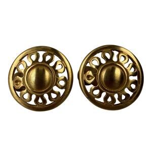 Vintage Anne Klein Brushed Gold Tone Sunburst Clip-on Earrings